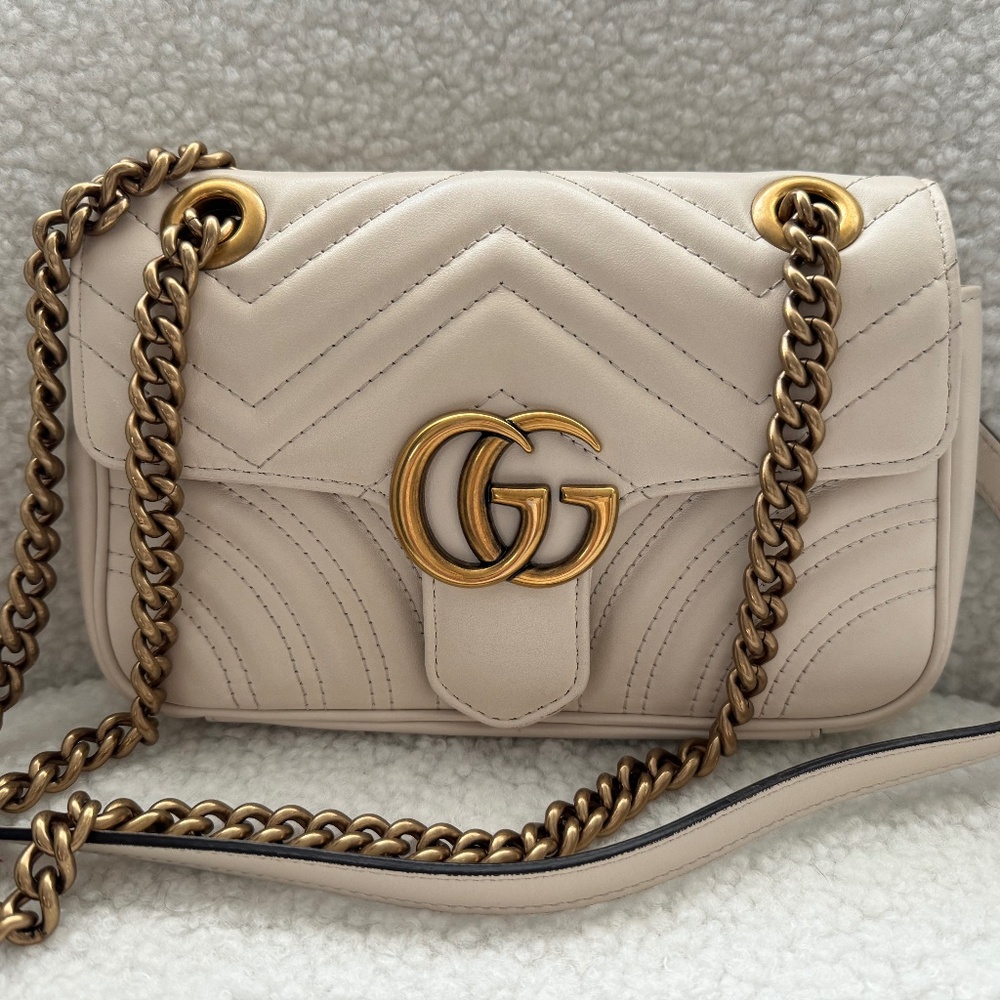 Gucci Matelasse Mini GG Marmont Shoulder Bag Ivory